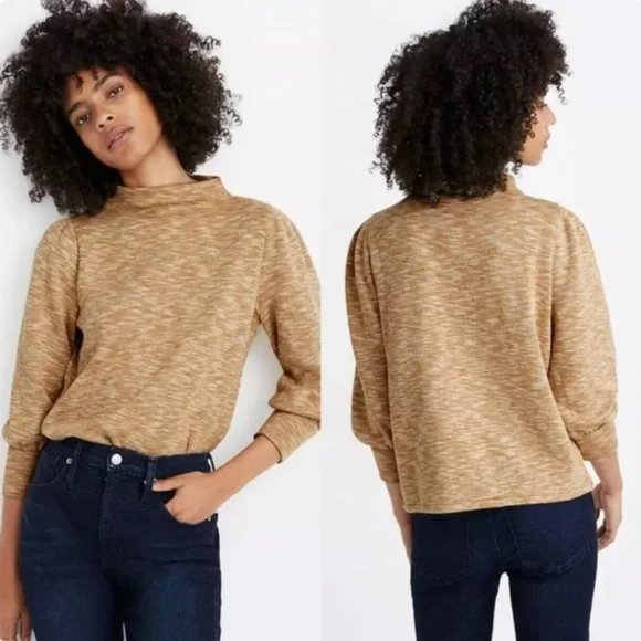 Madewell Tops - Madewell Top Gathered Puff Sleeve Mock Neck Knit Pullover Yellow